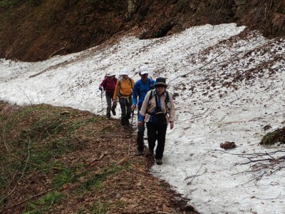 ◆大博多山登山口まで残雪たっぷりの林道を進む◆